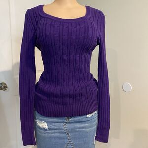 Faded Glory cable knit sweater womens M y2k purple stretch minimalist